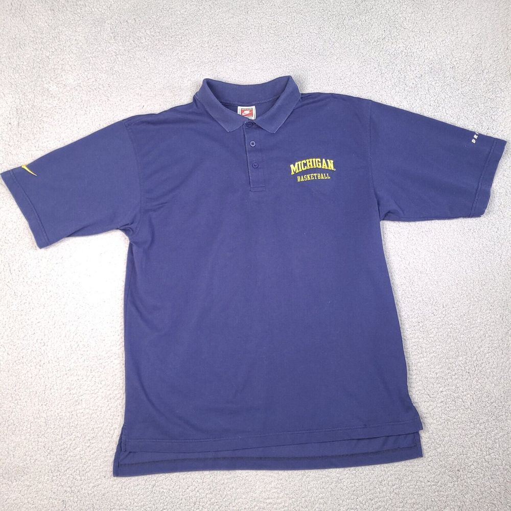 Vintage Nike Michigan Wolverines Basketball Polo Shirt Mens XL Blue Embroidered